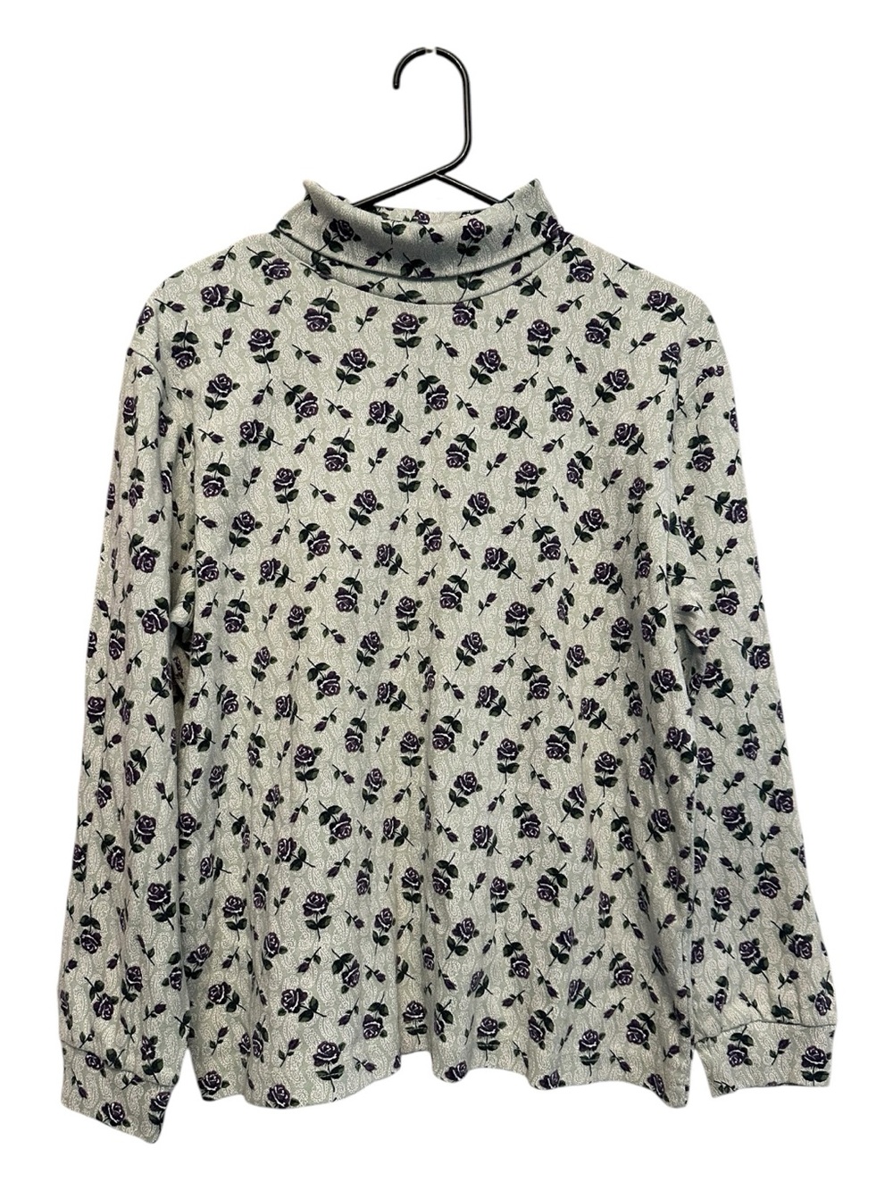 Vintage 90’s Basic Editions Turtleneck Sweater with Black & Purple Rose Print XL